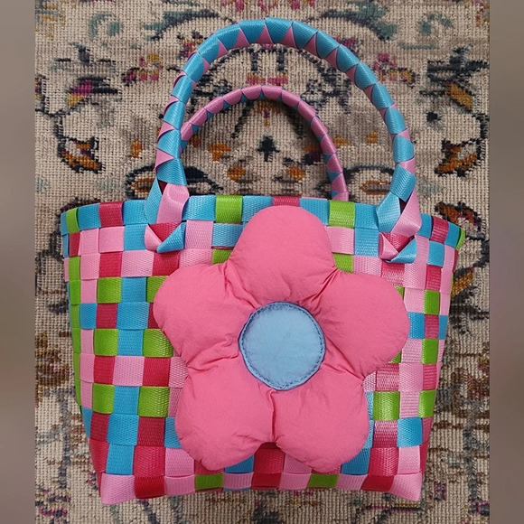 NEW, Summer Rainbow-colored Woven Basket Bag, Cute Hand-held Mini Bag - Picture 4 of 12